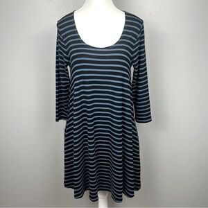 Plume and Thread black blue striped scoop neck modal cotton dress, 1 = Small.